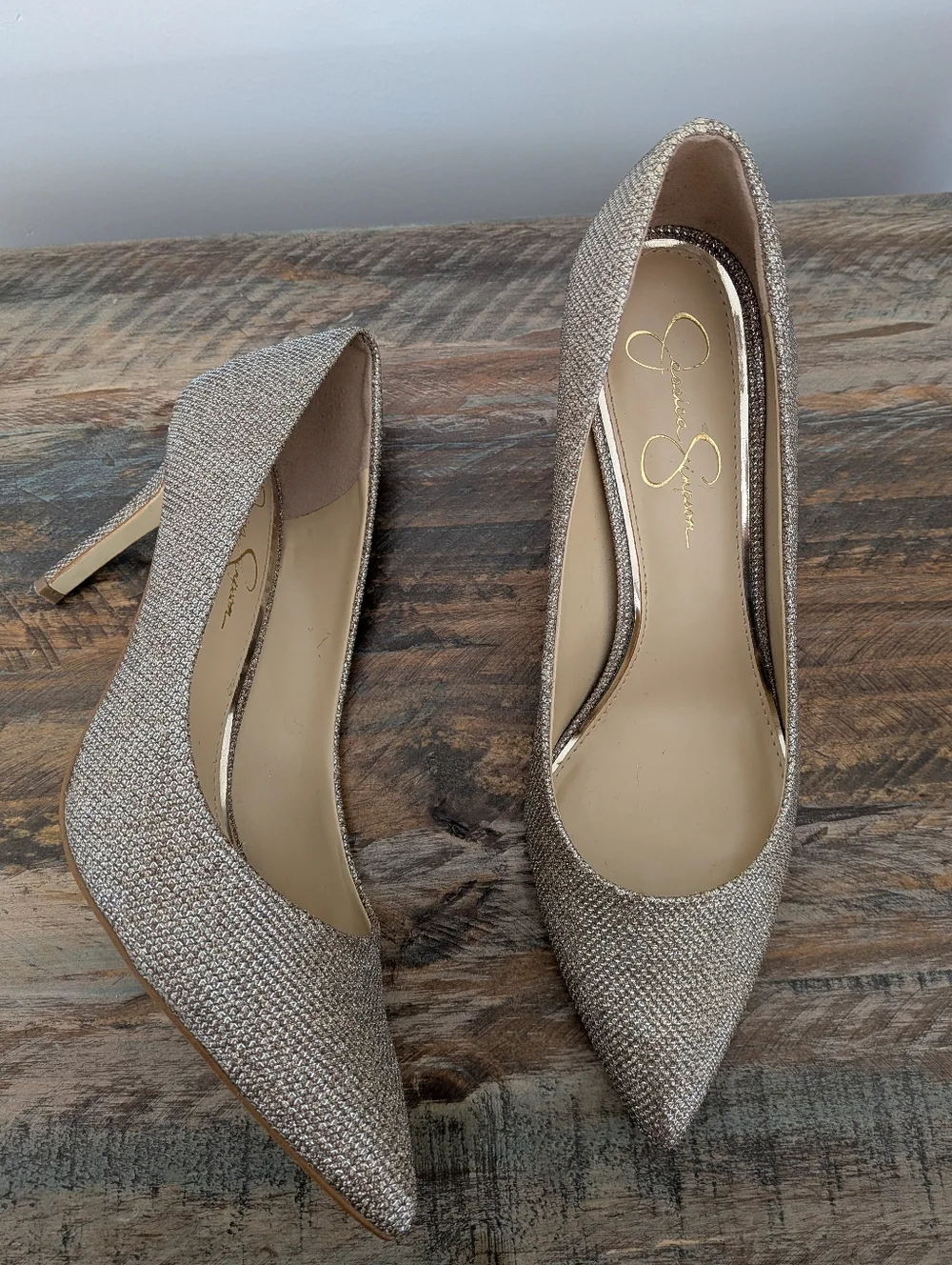Jessica Simpson Glitter Pointed-Toe Pumps - Champagne